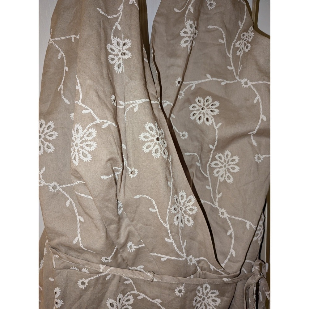 Joie Womens Tan Floral Embroidered Halter Wrap Dress Size 14 New With Tags - Picture 2 of 12